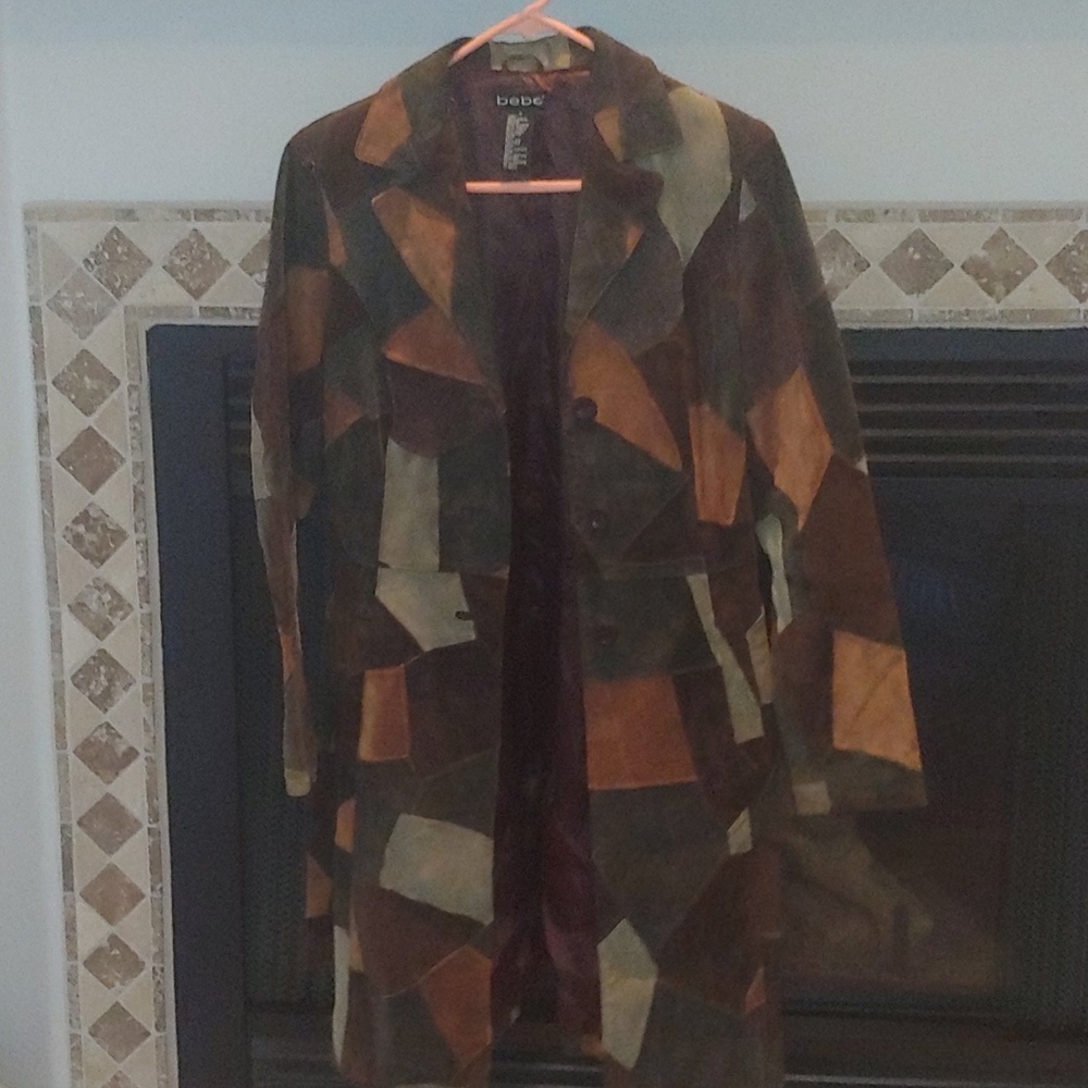 bebe patchwork leather long coat